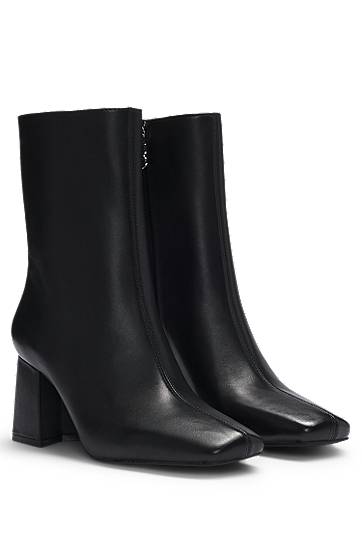 Tøj BOSS Leather Ankle Boots with Block Heel Sort | 50531789, 0