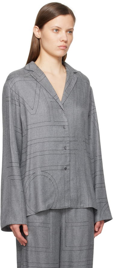 Skjorte TOTEME TOTEME Monogram Flannel Pajama Shirt Grå | 251-WRT976-FB0080, 1