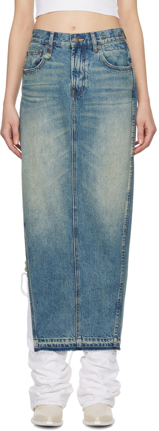 Nederdel R13 R13 Denim Maxi Skirt with Side Slits Blå | R13WD102-D173A, 0