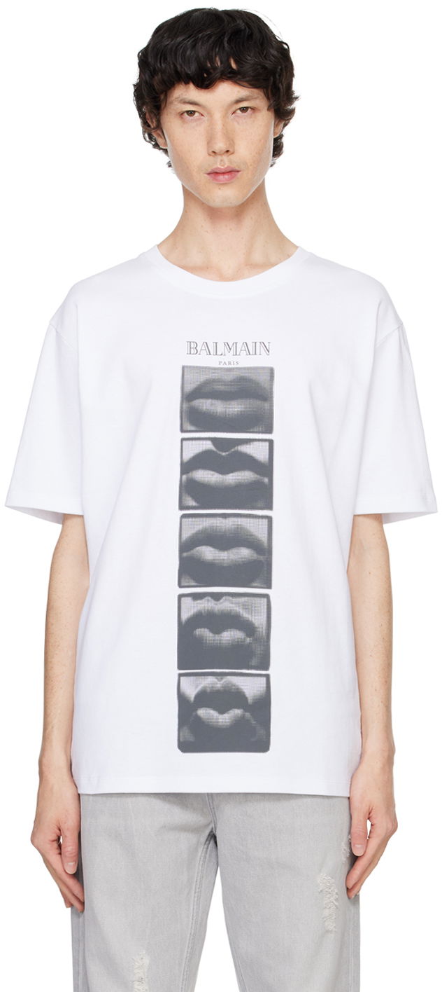 T-shirt Balmain Vintage ' Lips' Print T-shirt Hvid | DH0EG000GE07