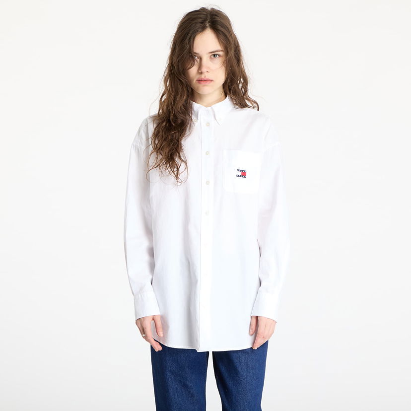 Skjorte Tommy Hilfiger Tommy Jeans Oversized Badge Oxford Shirt Hvid | DW0DW20289 YBL