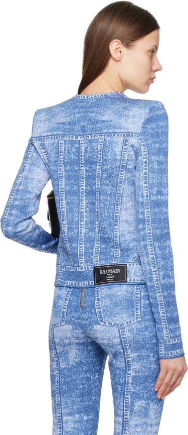 Træningsdragt Balmain Balmain Jacquard Knit Denim Cardigan Blå | EF1KL220KH80, 2
