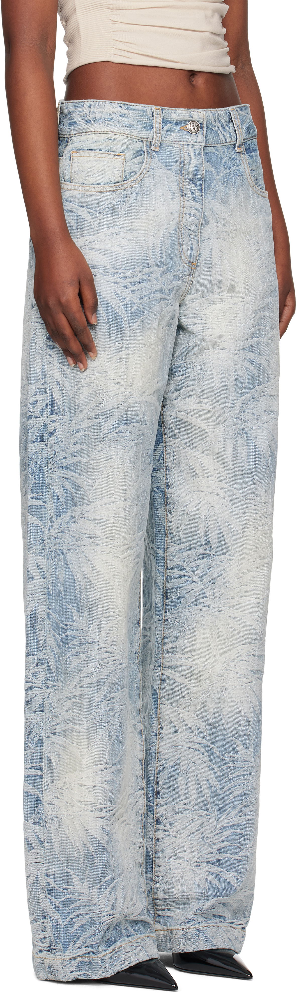Jeans Palm Angels Palm Angels Palms Jacquard Loose Jeans Blå | PWYB041S25DEN0024440, 1