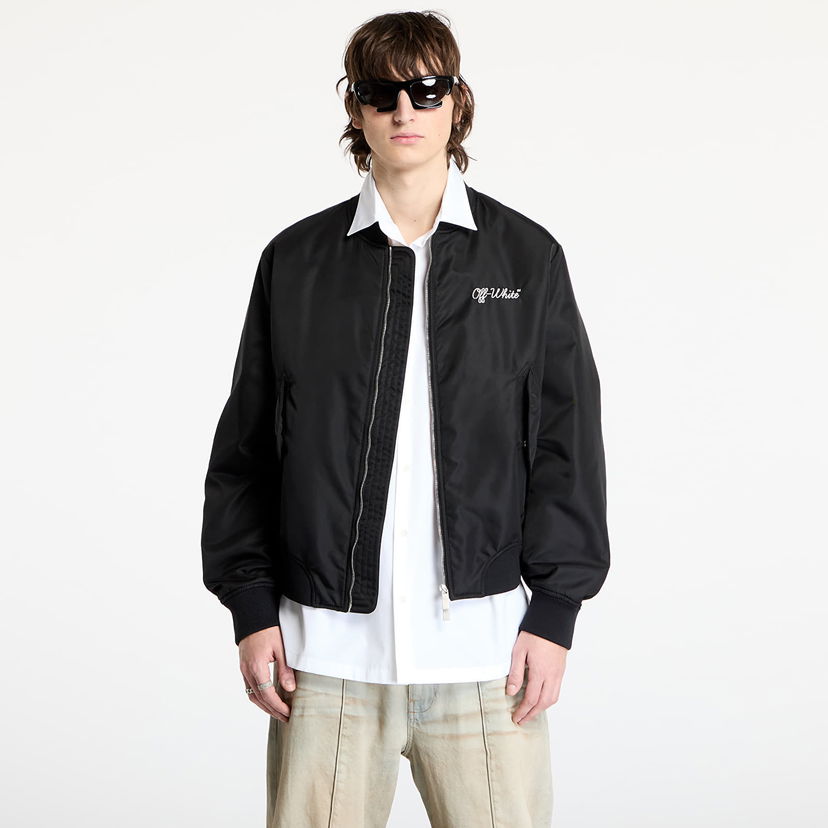 Bomberjakke Off-White Script Nyl Varsity Bomber Jacket Sort | OMEH05EC99FAB0011001