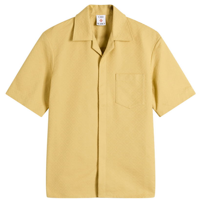 Skjorte Casablanca Casablanca Jacquard Monogram Short Sleeve Shirt, Size Large Gul | MPF25-SH-167-01