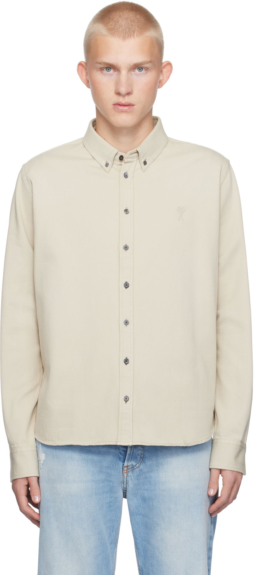 Skjorte AMI Oxford Shirt Beige | USH060.CO0149