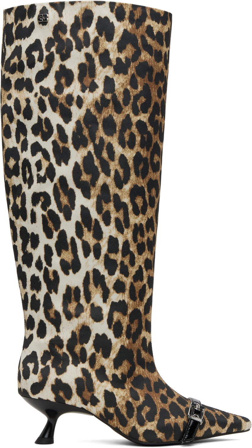 Tilbehør GANNI GANNI Slouchy Leopard-Print Kitten Heel Boots Flerfarvet | S2877