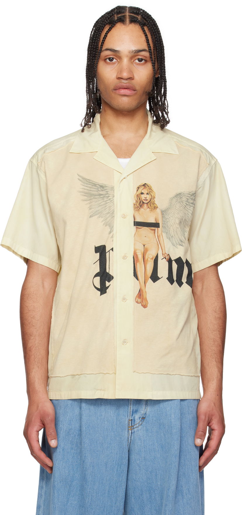 Skjorte Palm Angels Palm Angels Pin Up Bowling Shirt Gul | PMGG008S25FAB0010310
