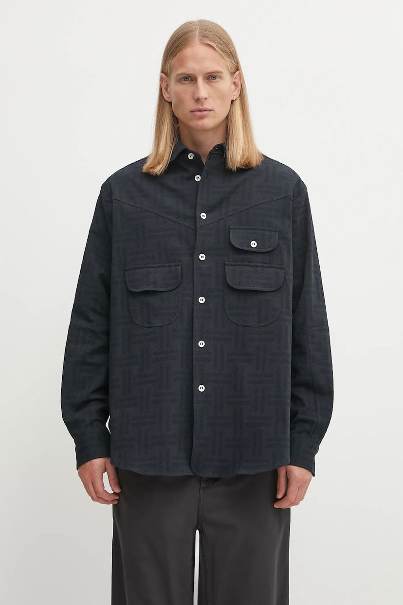 Skjorte KENZO Kenzo Weave Workwear Relaxed Overshirt with Classic Collar Sort | FF65CH5369JF