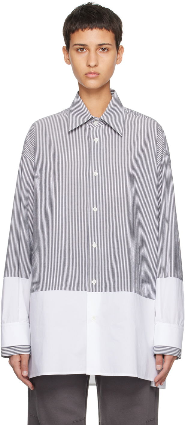 Skjorte Maison Margiela MM6 Maison Margiela Striped Two-Tone Shirt Hvid | S62DT0014 S78358