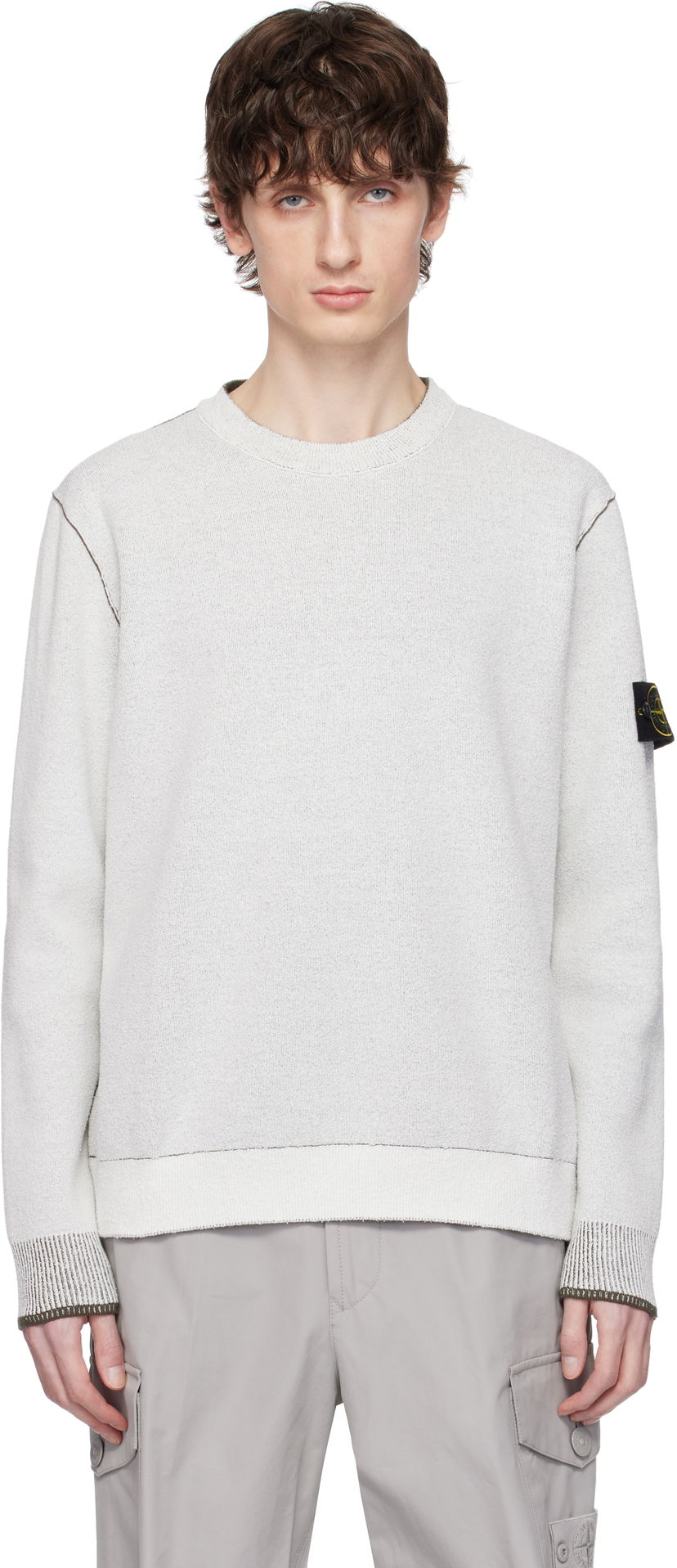 Sweater Stone Island Stone Island Double Face Cotton & Nylon Sweater Hvid | K1S15 5100021 S00D9