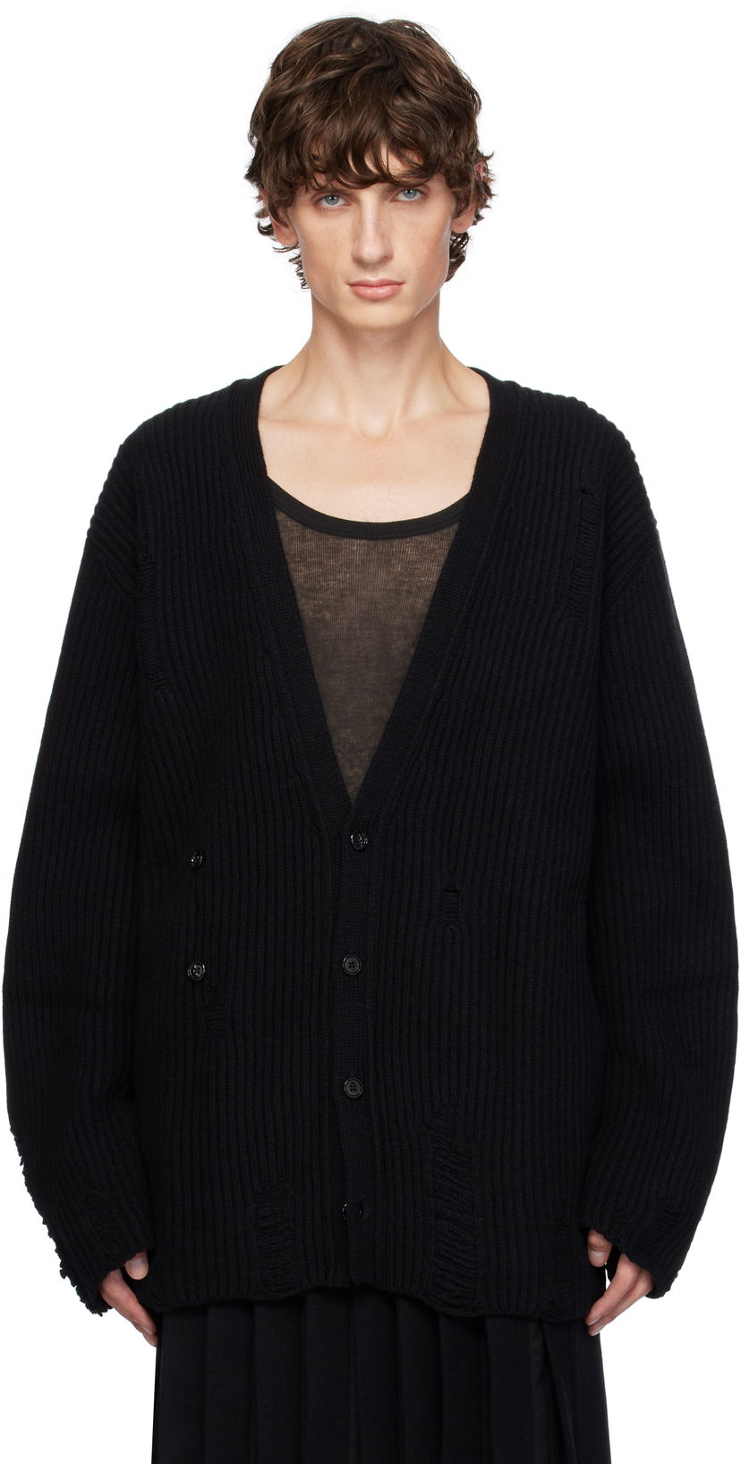 Sweater Ann Demeulemeester Ingemar Oversize Distressed Cardigan Sort | 2402-M-KN31-KN048-099