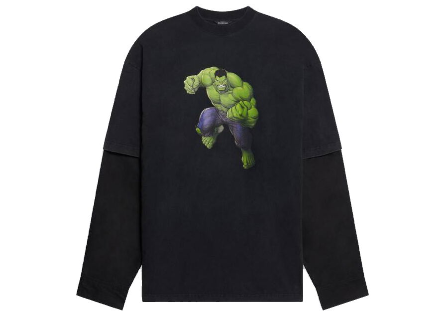 T-shirt Balenciaga Hulk 2021x MARVEL Layered T-shirt Sort | 671401TLV631000, 0