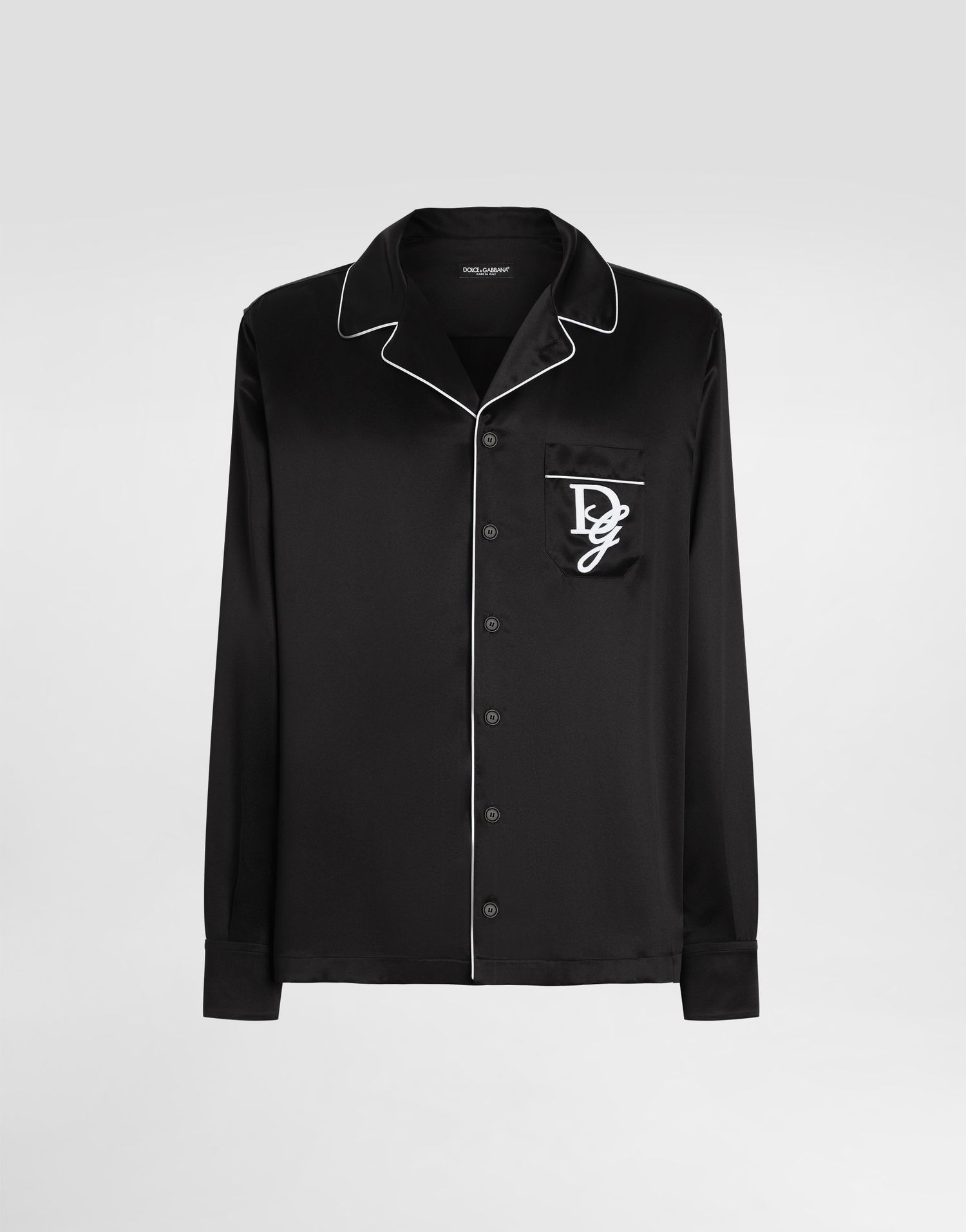 Skjorte Dolce & Gabbana Silk Shirt With Logo Embroidery Sort | G5IF1ZFU1AUN0000, 0