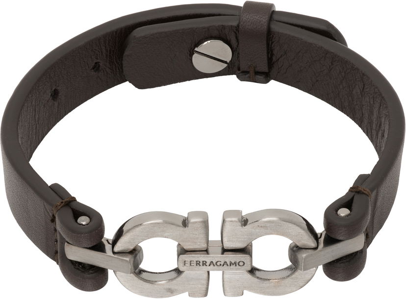Armbånd FERRAGAMO Ferragamo Double Gancini Leather Bracelet Brun | 785726