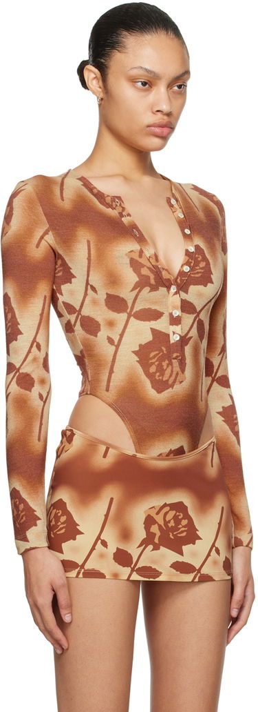 Krop Miaou Miaou Carrie Rose Print Bodysuit Brun | 6006WOSSRO, 1