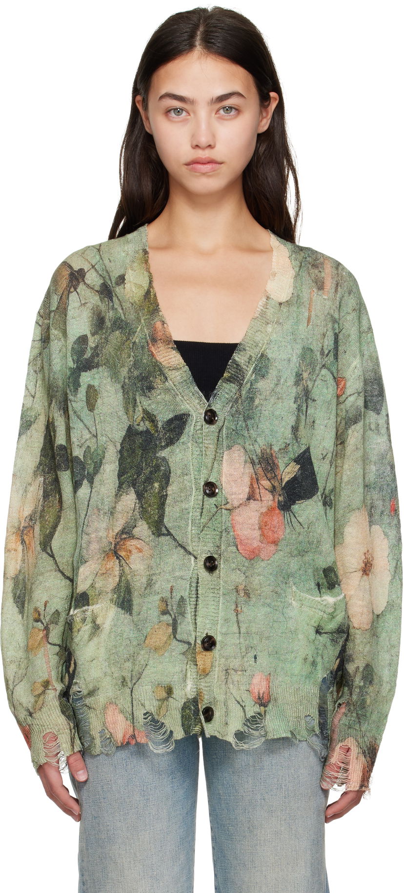 Sweater R13 R13 Boyfriend Floral Cardigan Grøn | R13WY200-Y227A