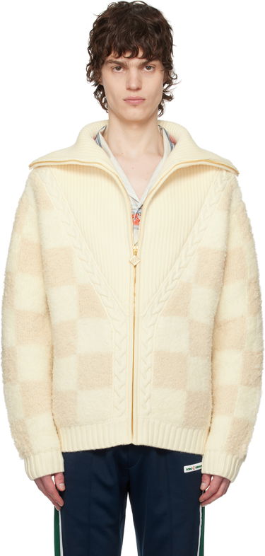 Sweater Casablanca Casablanca Merino Fleece Zip-Up Jacket Beige | MPS25-KW-851-01, 0