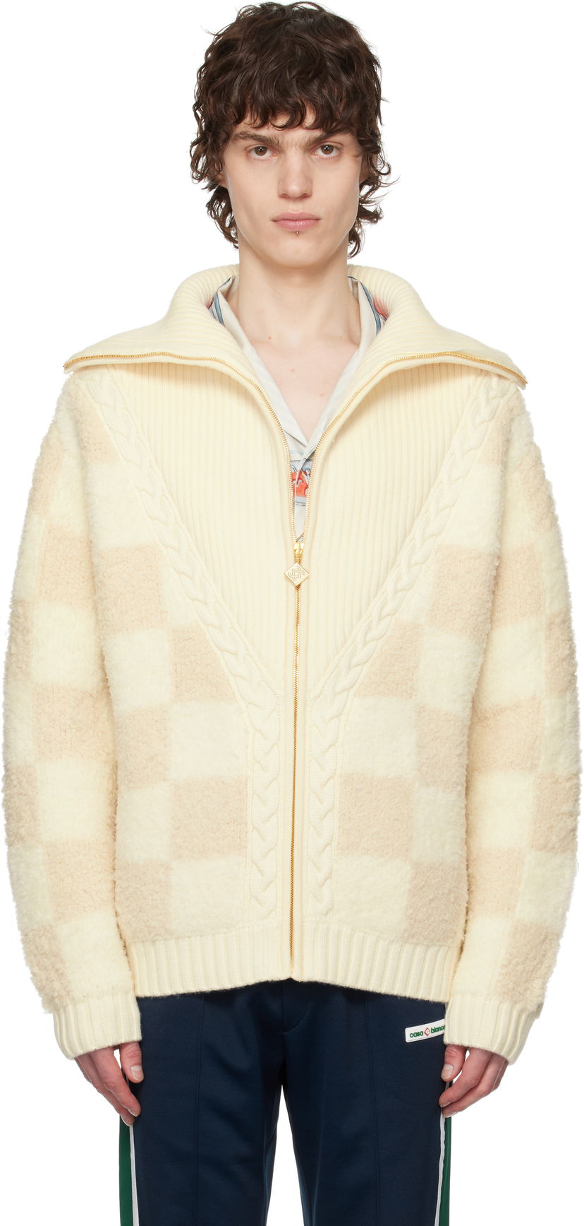 Sweater Casablanca Casablanca Merino Fleece Zip-Up Jacket Beige | MPS25-KW-851-01