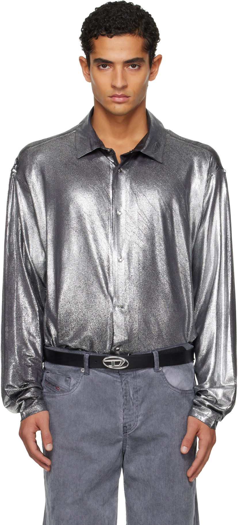 Skjorte Diesel Foiled Long-Sleeve Button-Up Shirt Metalisk | A19410-0NKCU-9AW