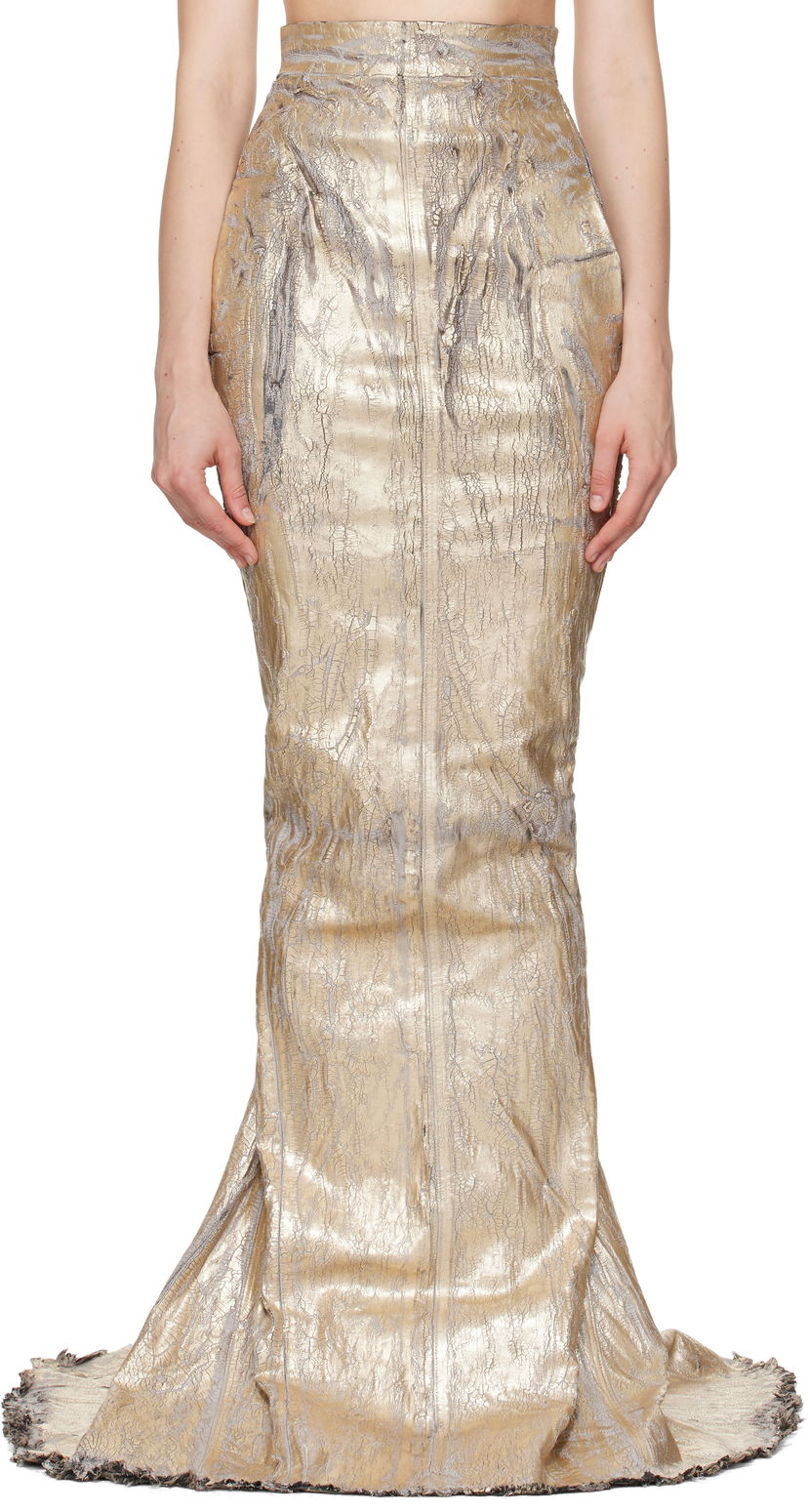 Nederdel Rick Owens Rick Owens Megacrust Stretch Denim Lido Maxi Skirt Metalisk | RO01E7375 SGMC