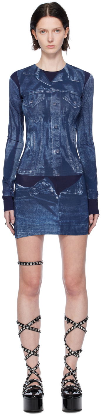Kjole Jean Paul Gaultier Jean Paul Gaultier Trompe L'oeil Denim Print Minidress Blå | 23/15-F-RO076-J530-5950, 0