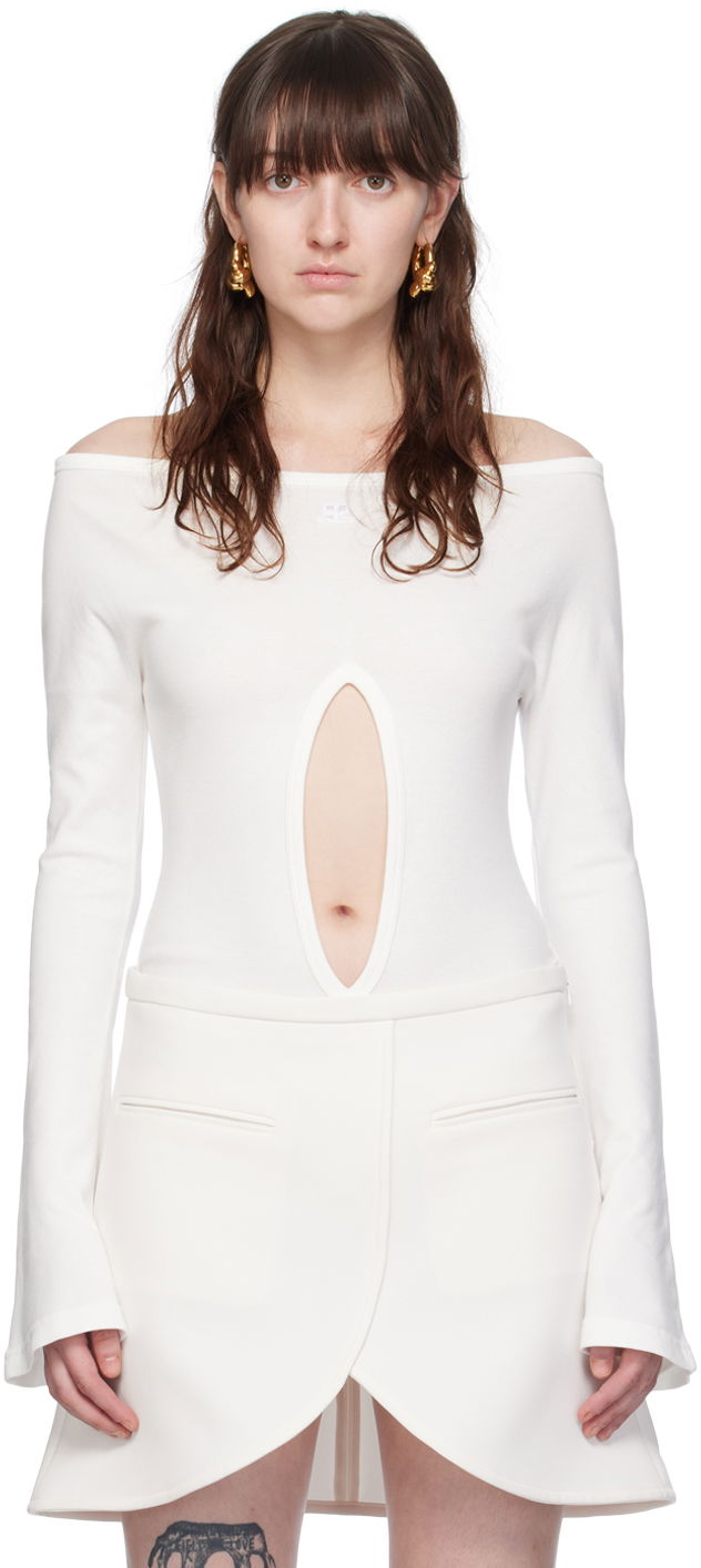 Krop Courrèges Off-The-Shoulder Fitted Bodysuit Hvid | 224JBD092JS0070