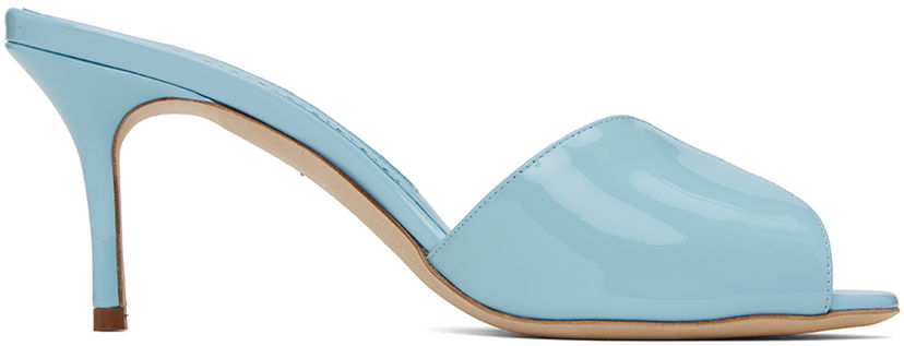 Skopleje Manolo Blahnik Manolo Blahnik Houramu Patent Leather Mules Blå | 123-2332