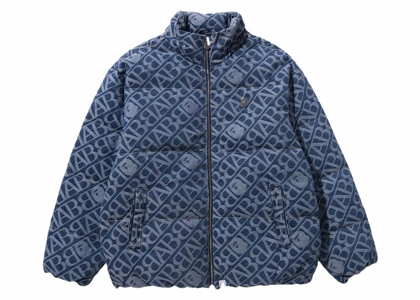 Jakke BAPE BAPE Denim Monogram Puffer Down Jacket Blue Blå | 1J80-144-055