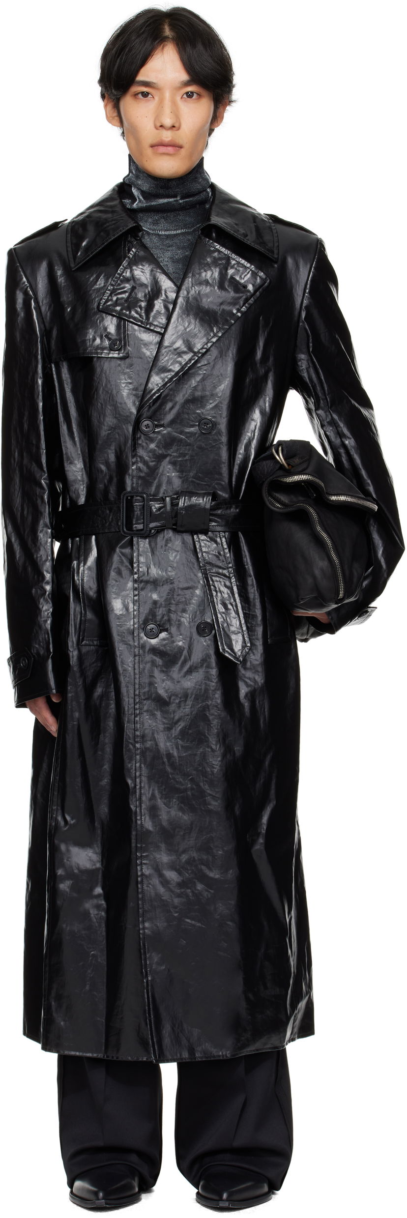 Frakker Maison Margiela MM6 Maison Margiela Shiny Coated Linen Coat Sort | SH2AH0011 M35617