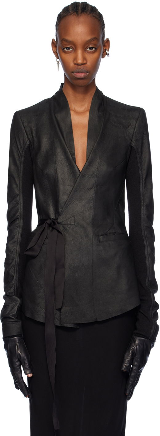 Jakke Rick Owens Wrap Leather Jacket Sort | RP01D2707 LBA
