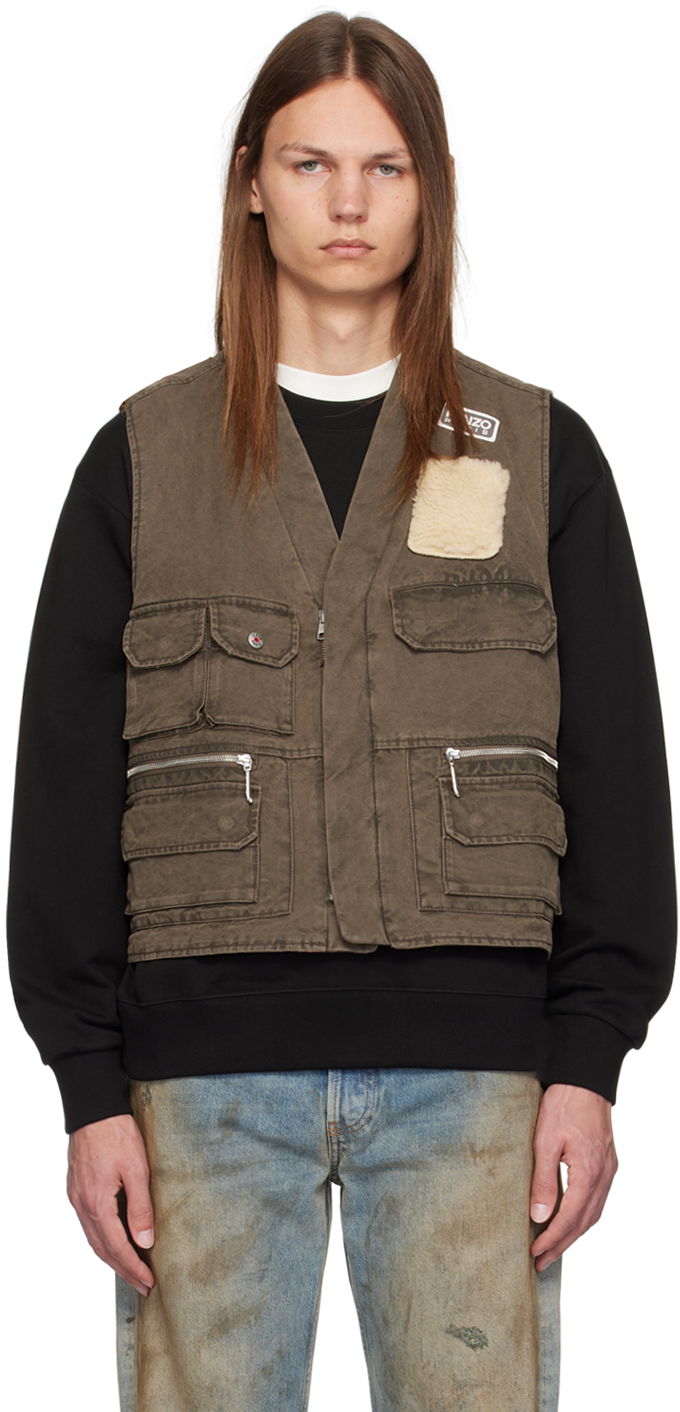 Vest KENZO Khaki Mutlipocket Vest Brun | FE65VE0089GK