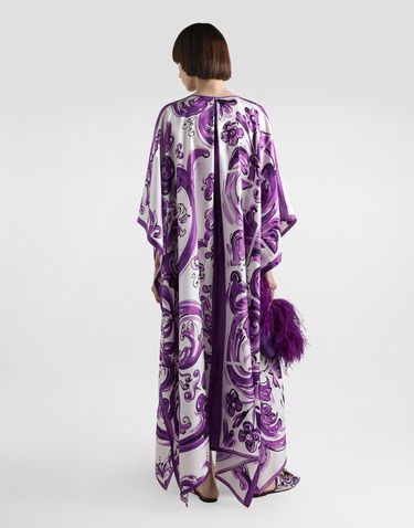 Kjole Dolce & Gabbana Dolce & Gabbana Majolica-Print Twill Caftan Dress Lilla | F6TTFTHI1S5HP5DQ, 2
