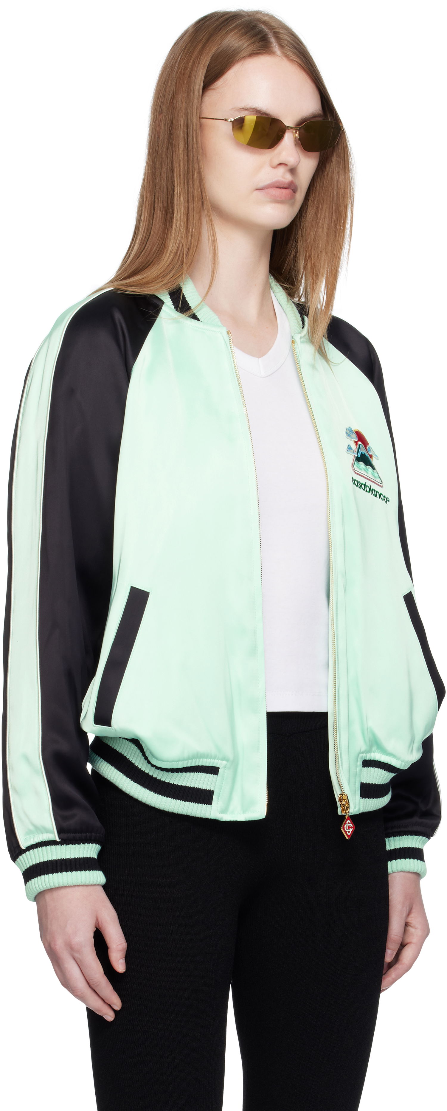 Bomberjakke Casablanca Casablanca Embroidered Satin Bomber Jacket Grøn | WPF25-JK-373-01, 1