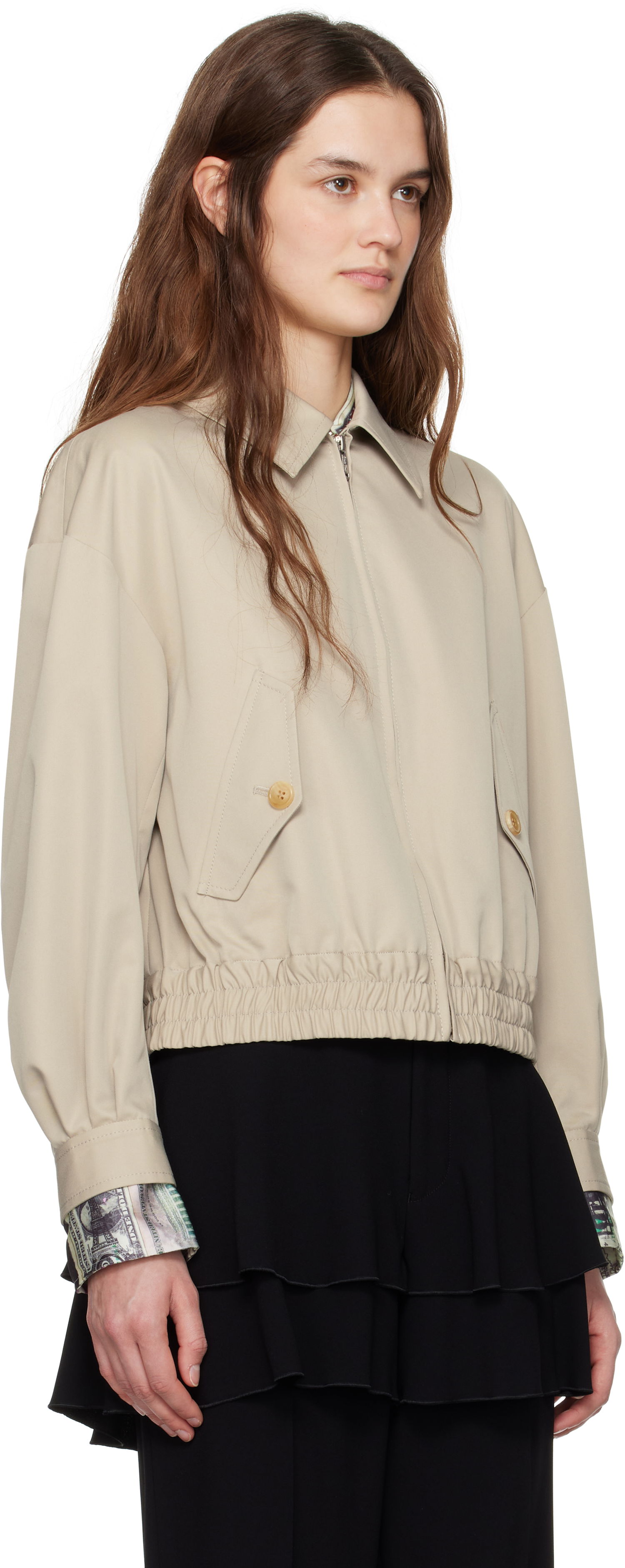 Jakke UNDERCOVER UNDERCOVER  Cropped Elastic Waistband Jacket Beige | UP1E1203-1, 1