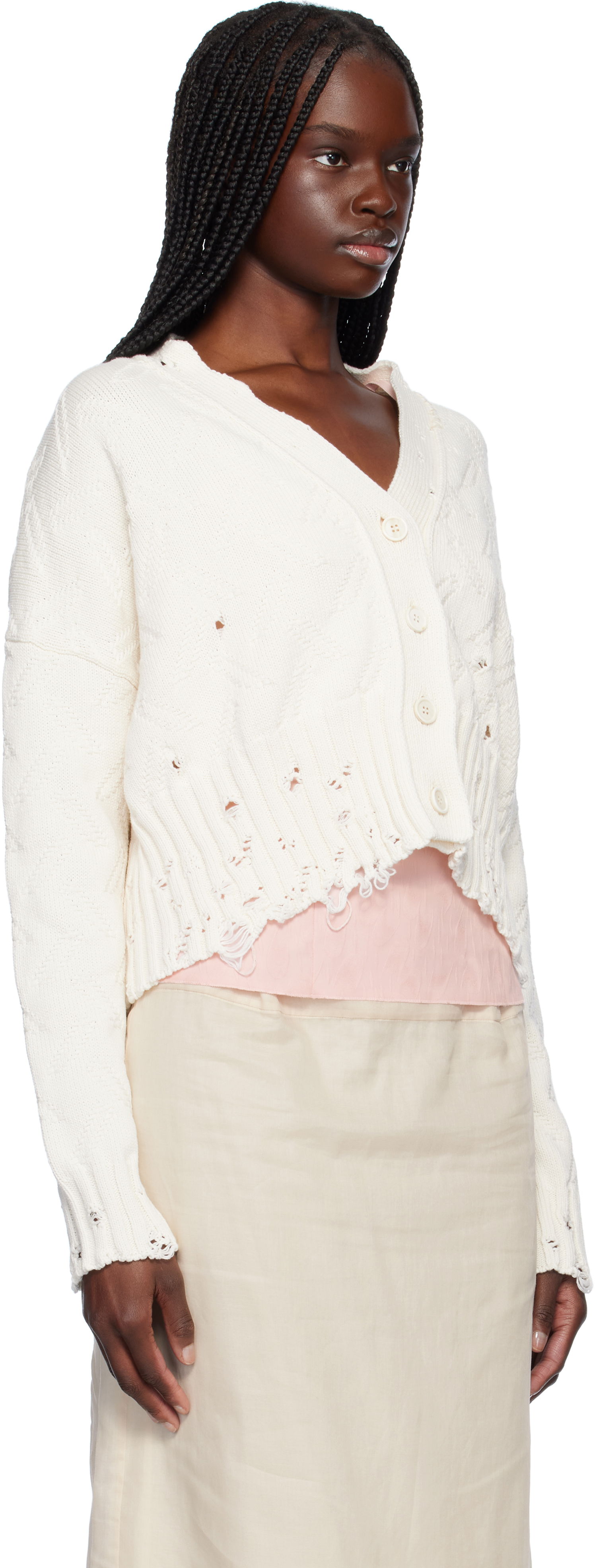 Sweater Marni Marni Distressed Cropped Cardigan Hvid | CDMD0403A0 UFC658, 1