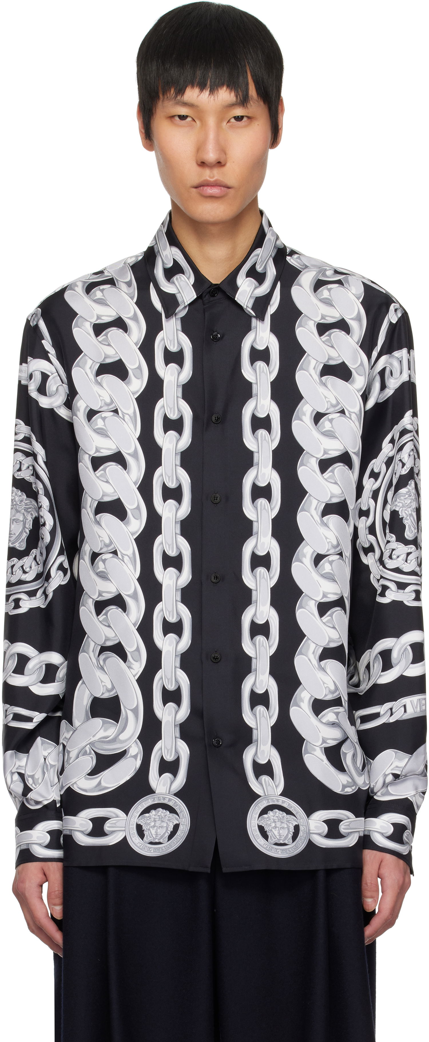 Skjorte Versace Versace Medusa Chains Silk Shirt Sort | 1019438_1A13397, 0