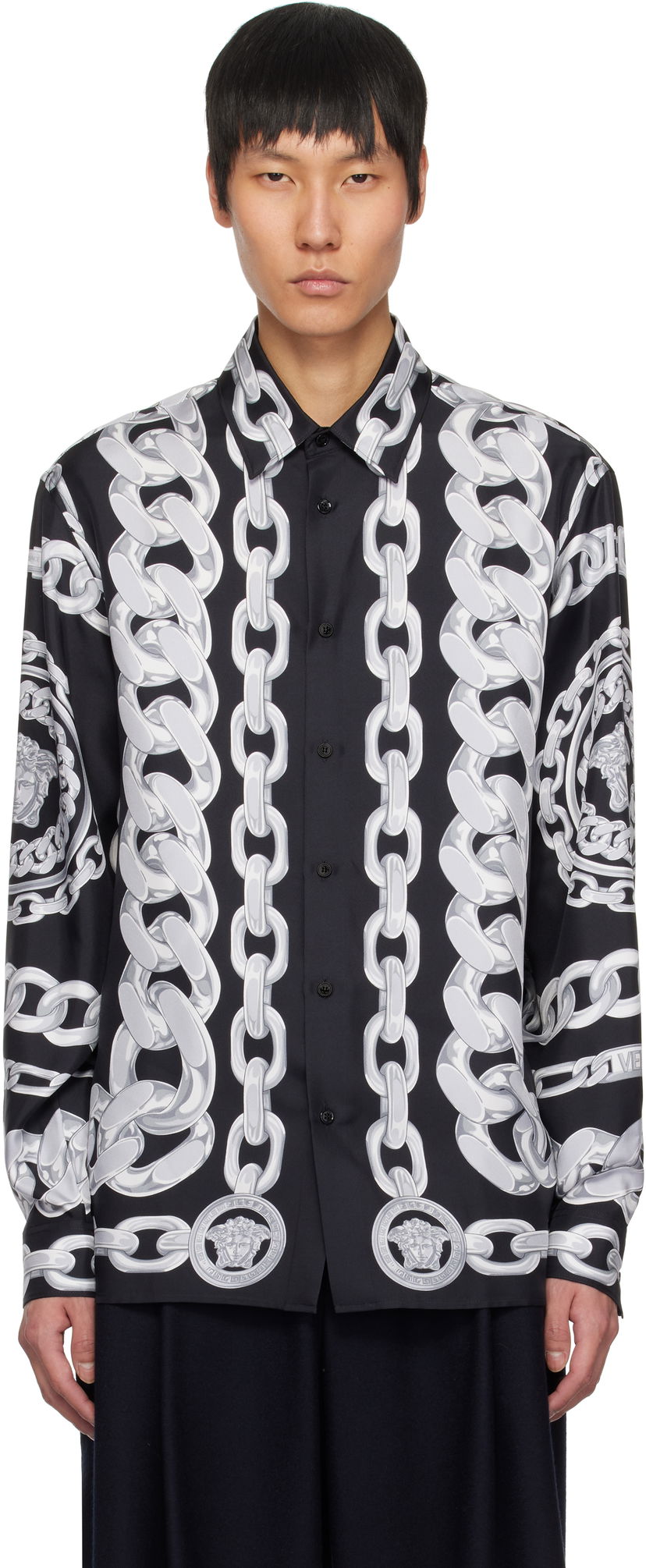 Skjorte Versace Versace Medusa Chains Silk Shirt Sort | 1019438_1A13397
