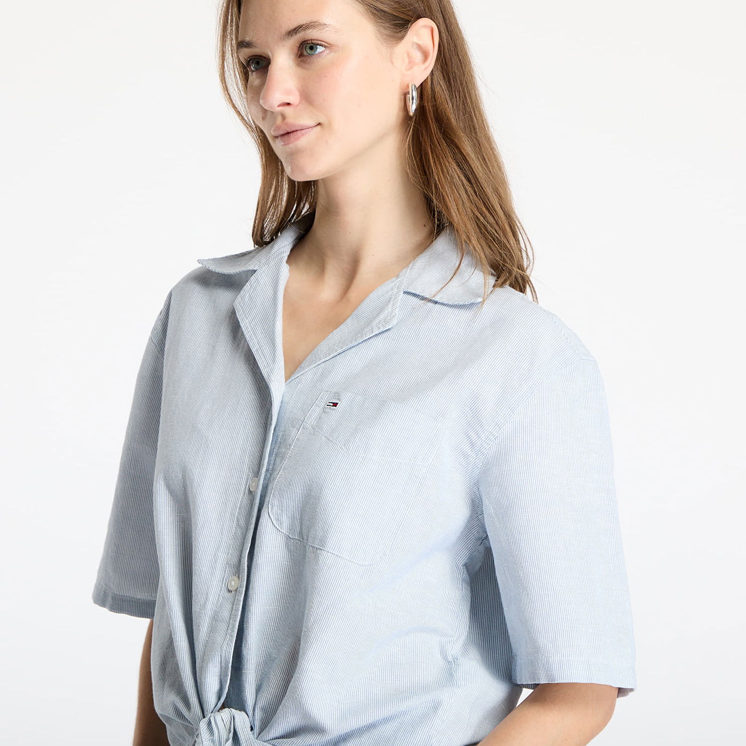 Skjorte Tommy Hilfiger Tommy Jeans Women's Cropped Linen Short Sleeve Shirt Blå | DW0DW20286 0A8, 1