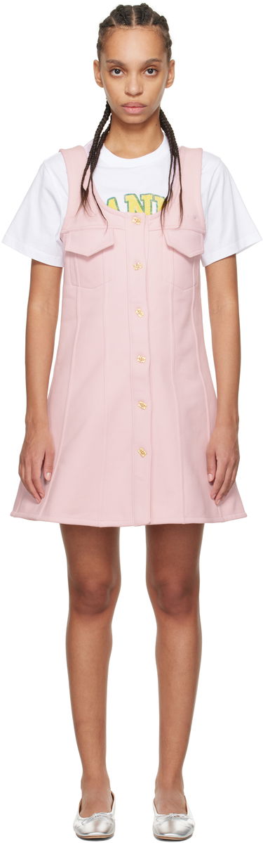 Kjole GANNI Ganni Button-Up Mini Dress Lyserød | T4111, 0