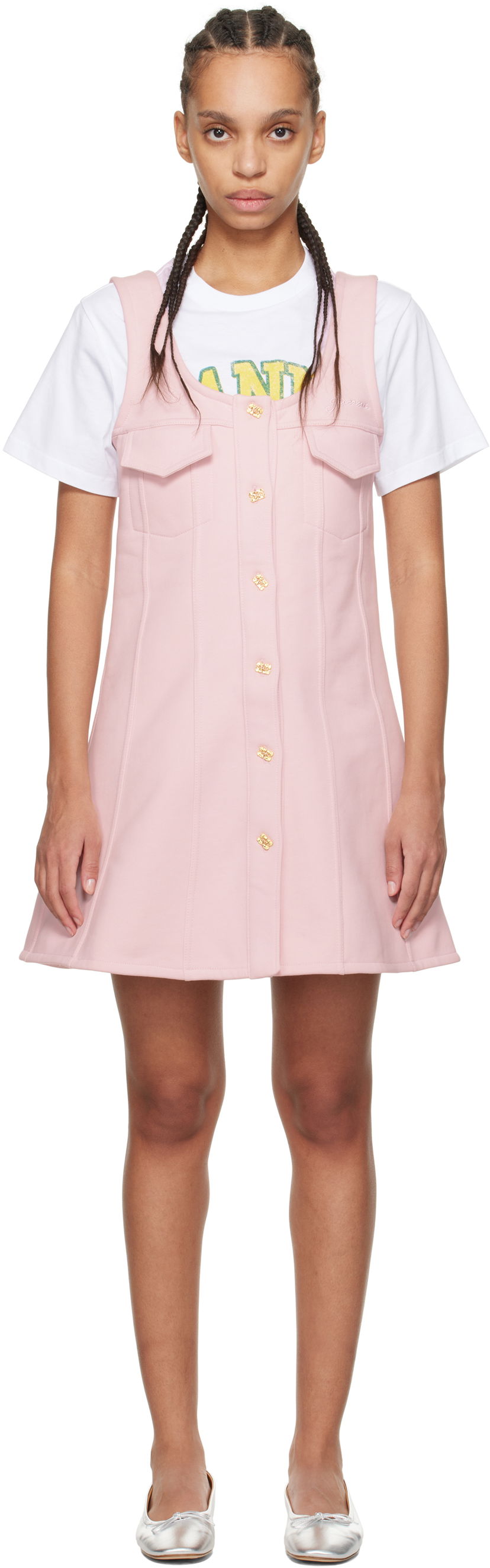 Kjole GANNI Ganni Button-Up Mini Dress Lyserød | T4111