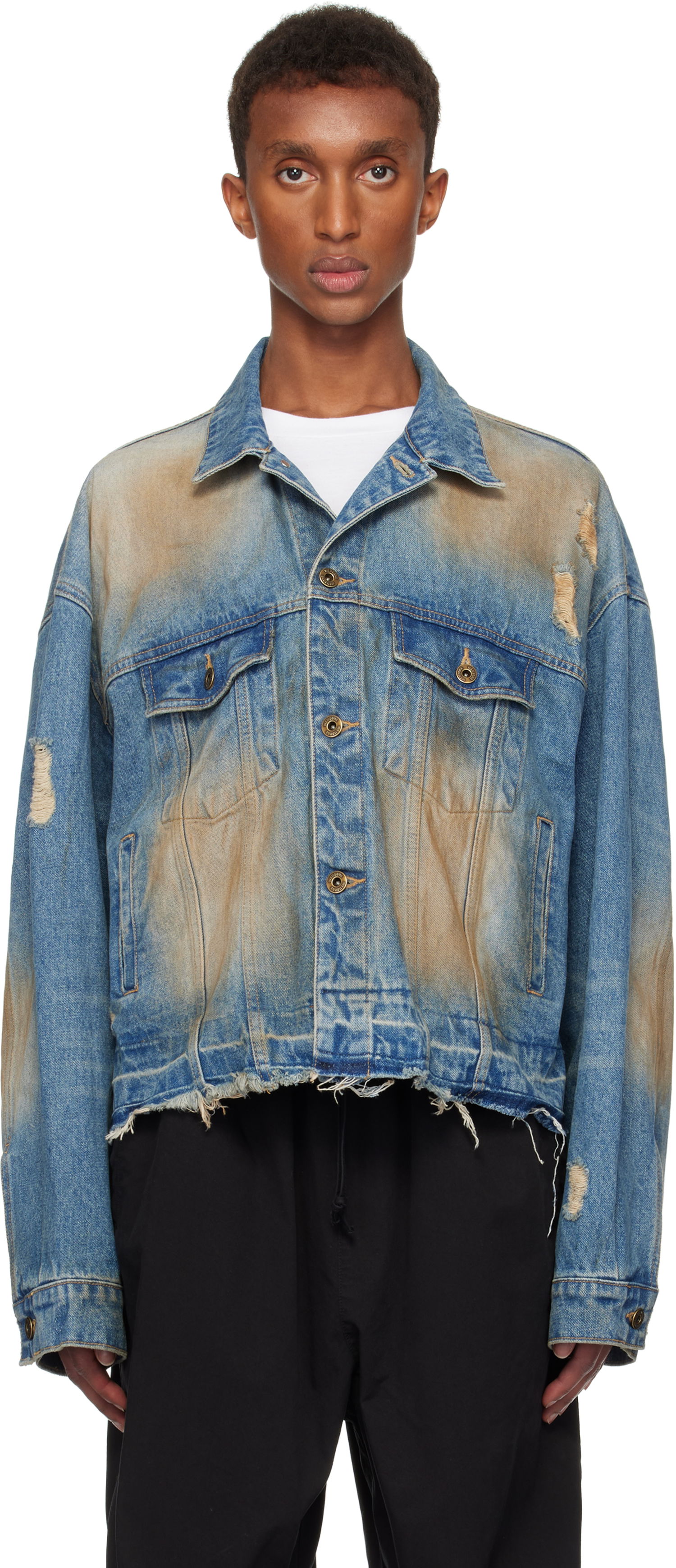 Jakke We11done We11done Distressed Denim Jacket Blå | WD-DJ3-24-310-U-BL, 0