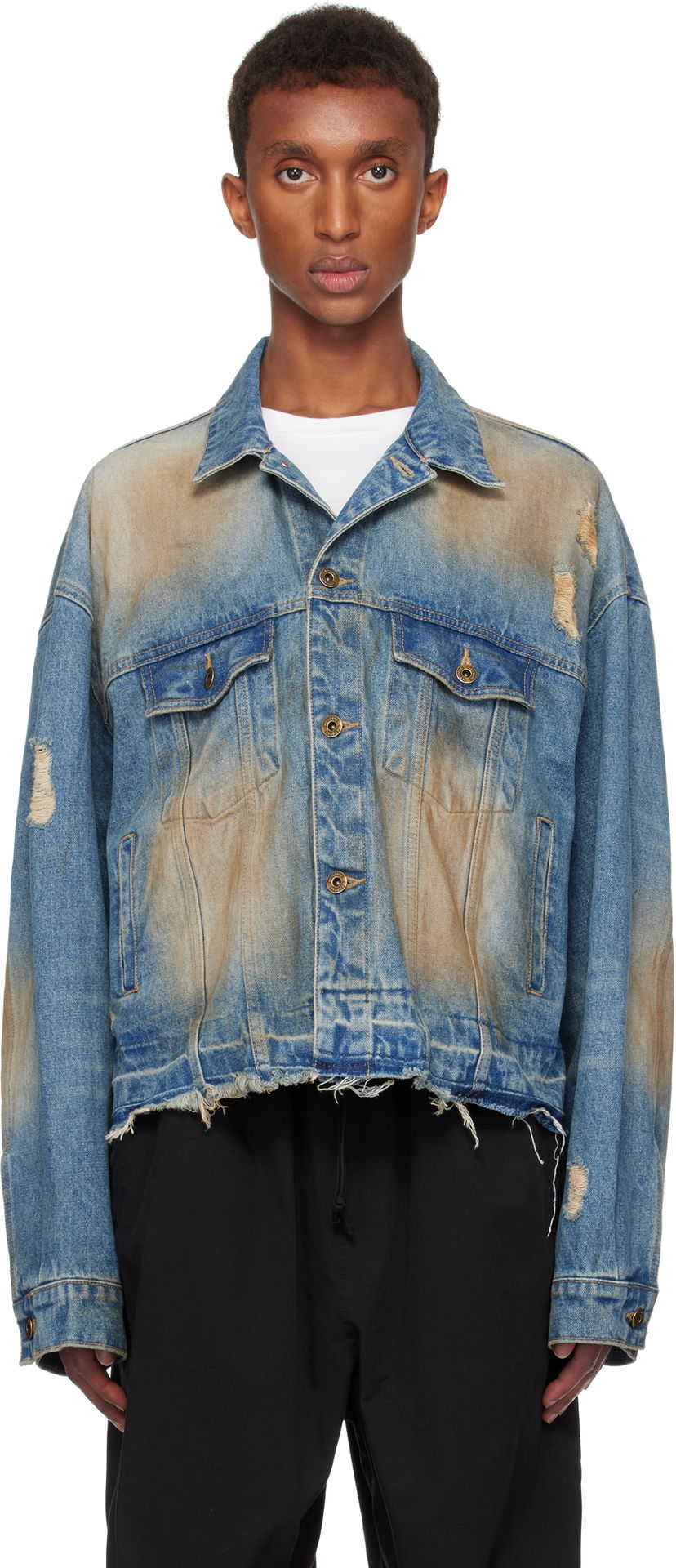 Jakke We11done We11done Distressed Denim Jacket Blå | WD-DJ3-24-310-U-BL