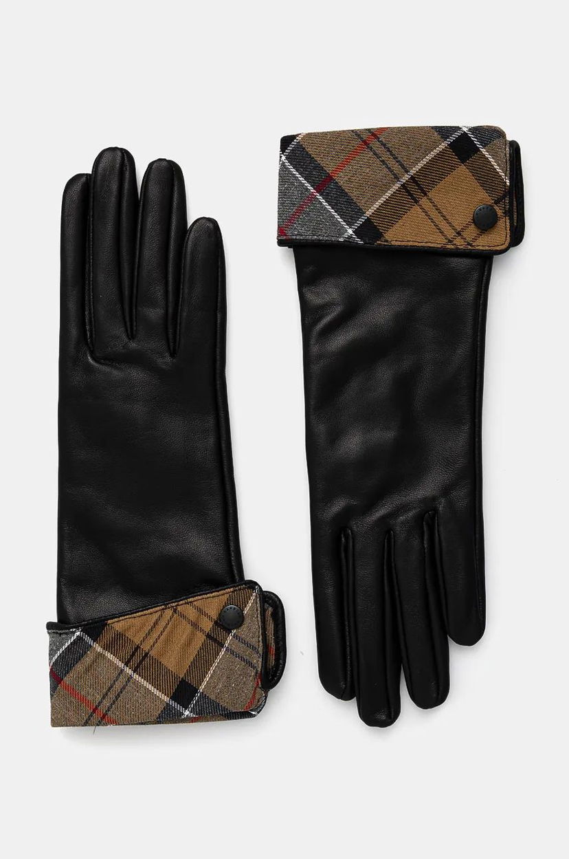 Handsker Barbour Leather Gloves with Tartan Cuffs Sort | LGL0005