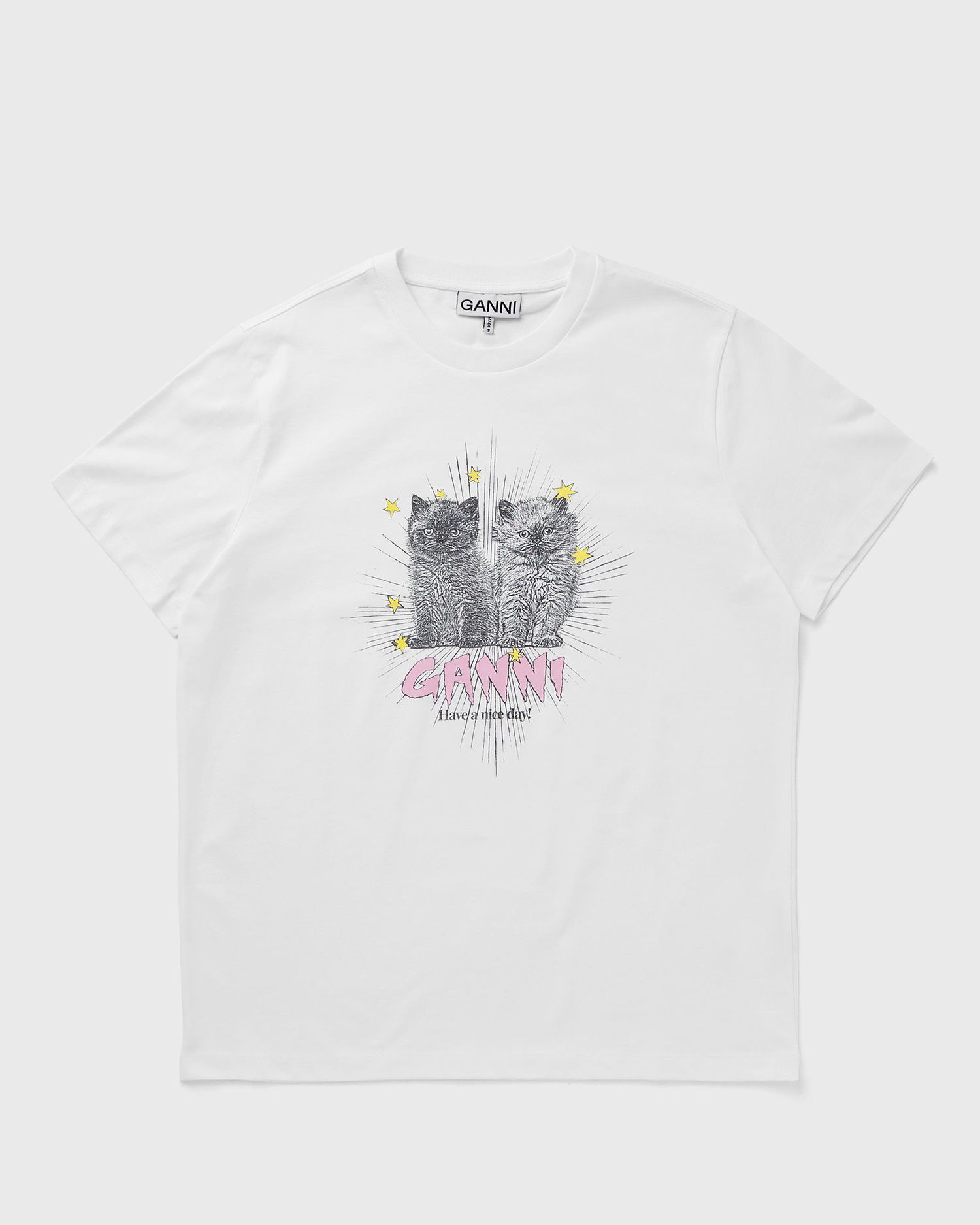 T-shirt GANNI Kittens Relaxed T-Shirt With Print Hvid | T4060-151, 0