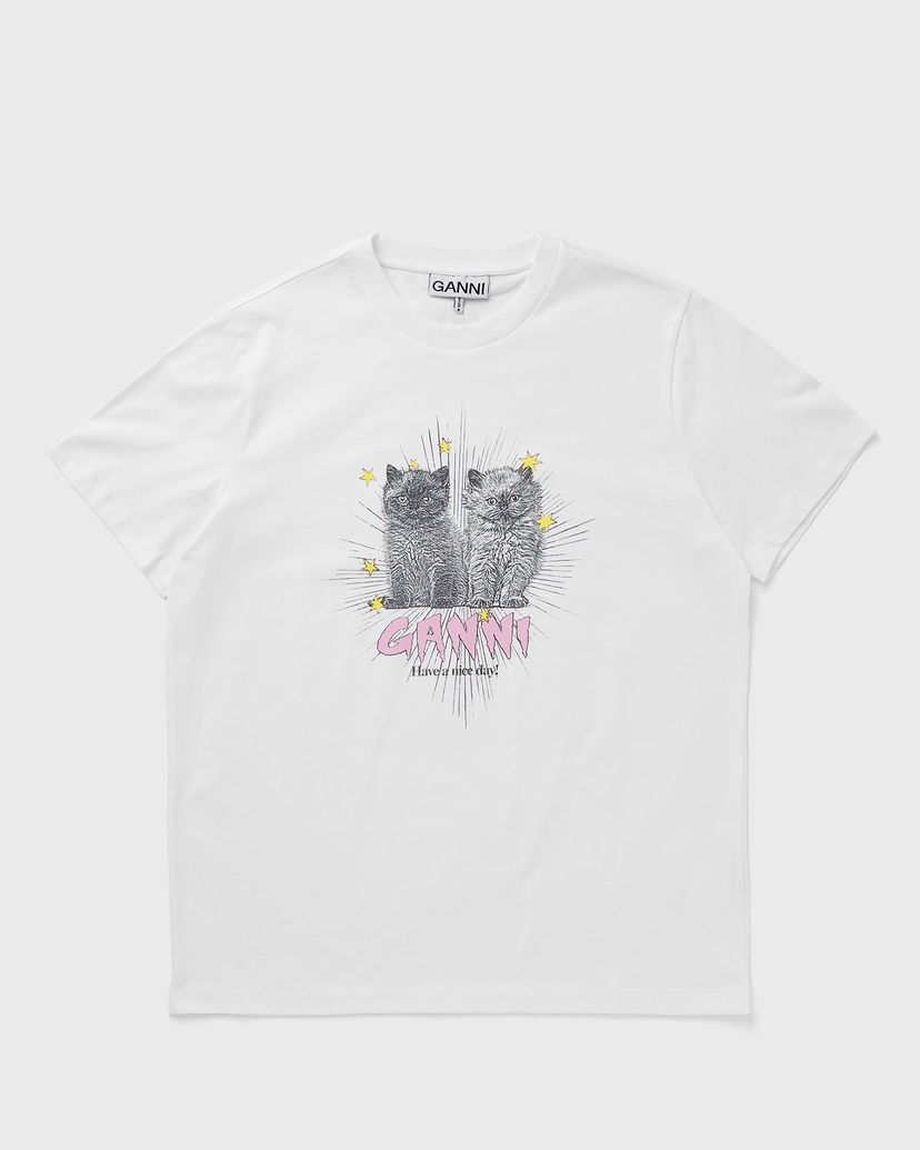 T-shirt GANNI Kittens Relaxed T-Shirt With Print Hvid | T4060-151