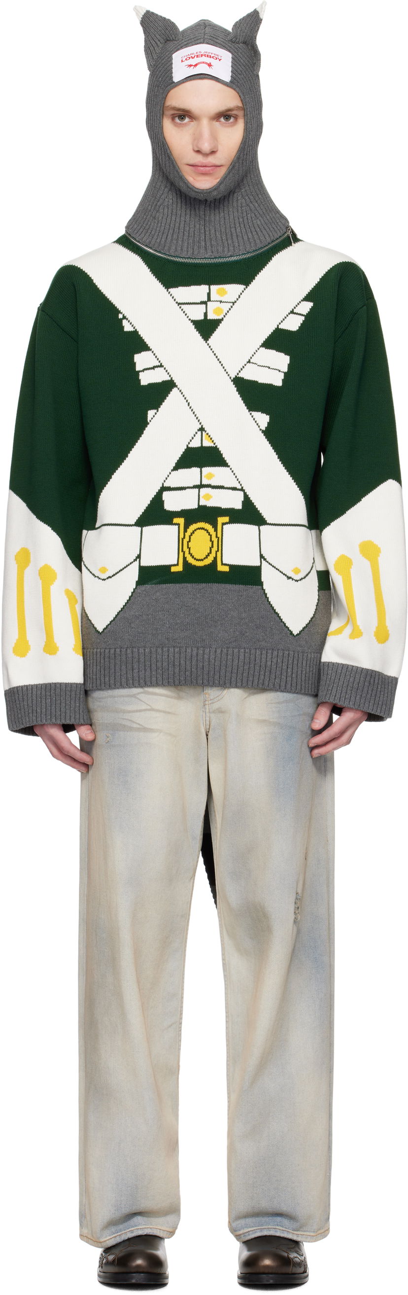 Sweater Charles Jeffrey Loverboy Charles Jeffrey LOVERBOY Knit Balaclava and Toy Soldier Sweater Grøn | 54090101
