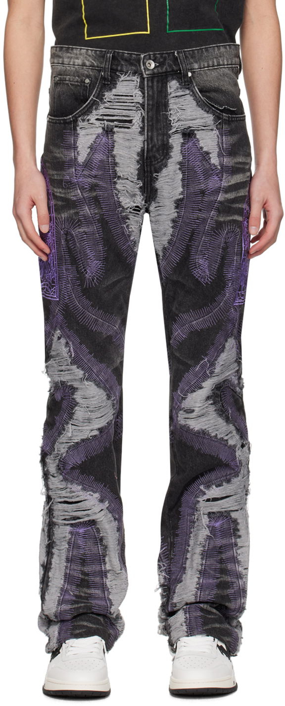 Jeans Who Decides War Who Decides War Techno Distressed Jeans with Purple Stitching Flerfarvet | 1120980002SS24, 0