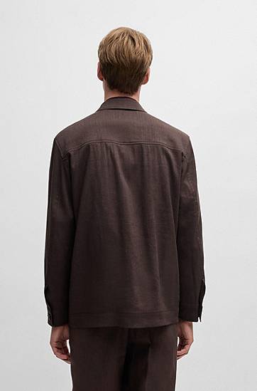 Skjorte BOSS BOSS Relaxed-Fit Overshirt Linen Blend with Wool Brun | 50539503, 1