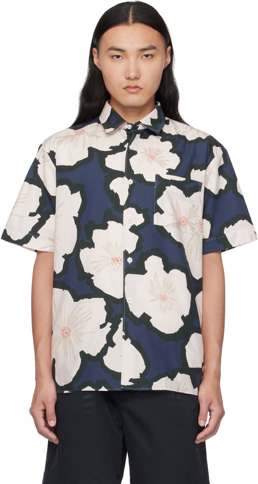 Skjorte A.P.C. Floral Print Short-Sleeve Shirt Blå | COHEH-H12541